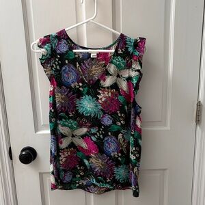 J. Crew Factory Floral Sleeveless Blouse - Black, Pink, Green